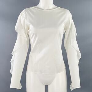 ANNE FONTAINE 4 Seleste White Cotton Blend Ruched Ruffled Long Sleeve Casual Top